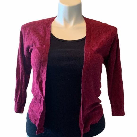 American Eagle | Maroon Open-Front 3/4 Sleeve Cardigan or Sweater | Sz S - Picture 1 of 8